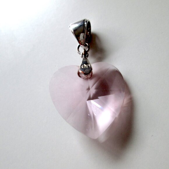 Caroline Neron Large Pink Crystal Heart Pendant Silver Tone - Picture 5 of 14